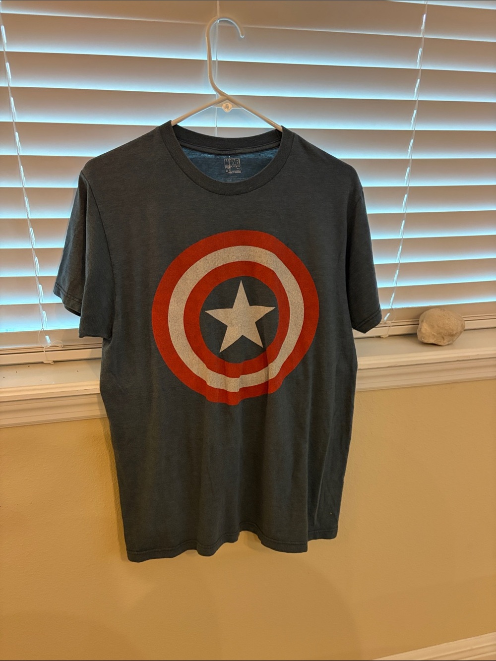 Marvel Men's Crewneck Tee with Captain Shield Graphic - Navy, Red & White